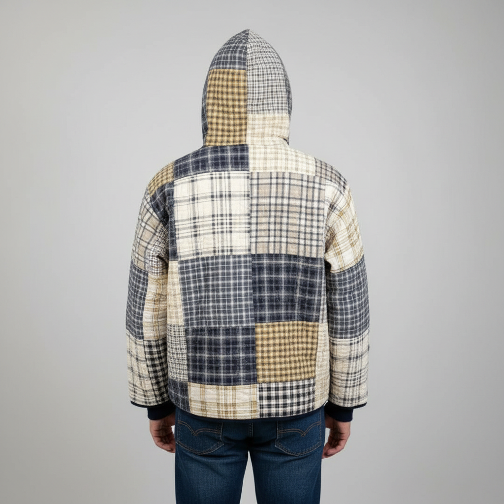 Quilted Patchwork Hoodie Comfort Everyday Casual Wear | SLIMG:7221084083970917378