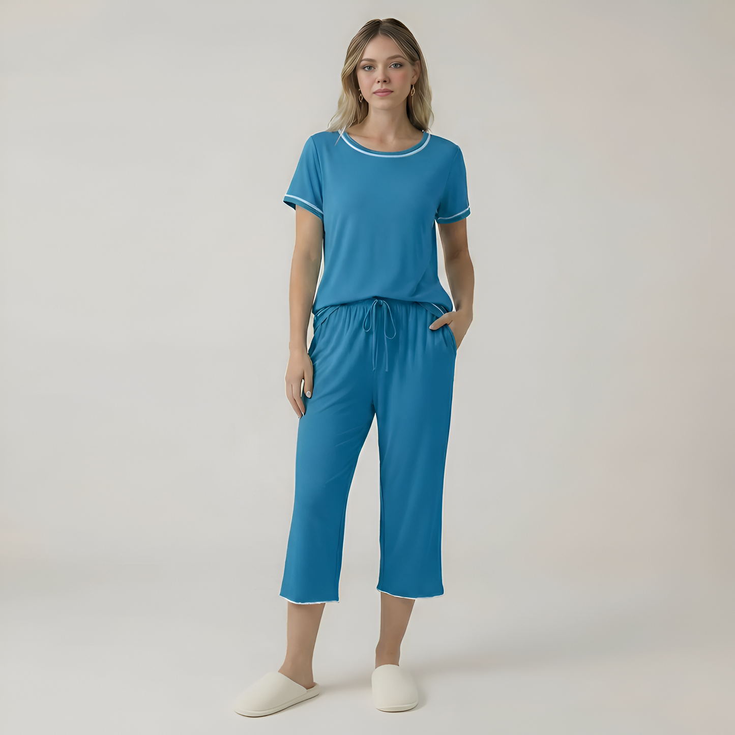 Short Sleeve Top With Capri Pajamas
