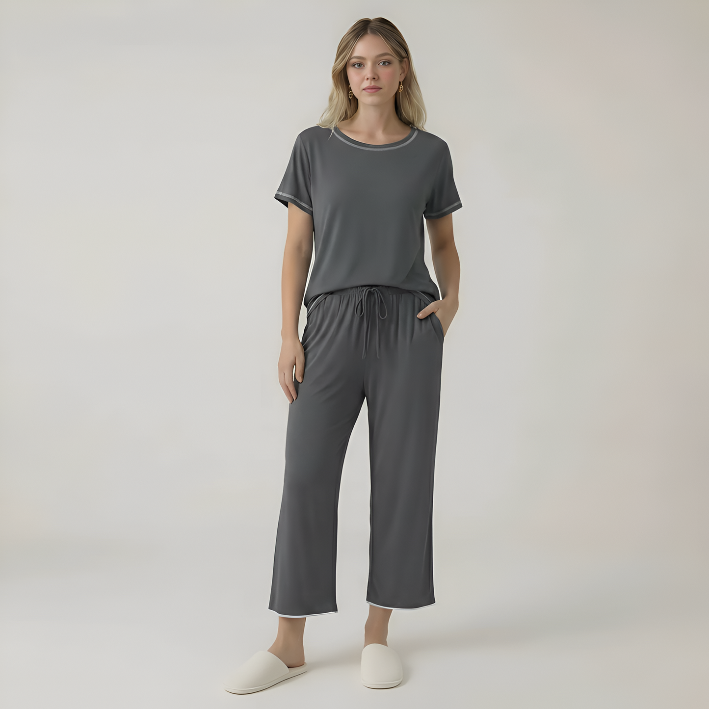 Short Sleeve Top With Capri Pajamas