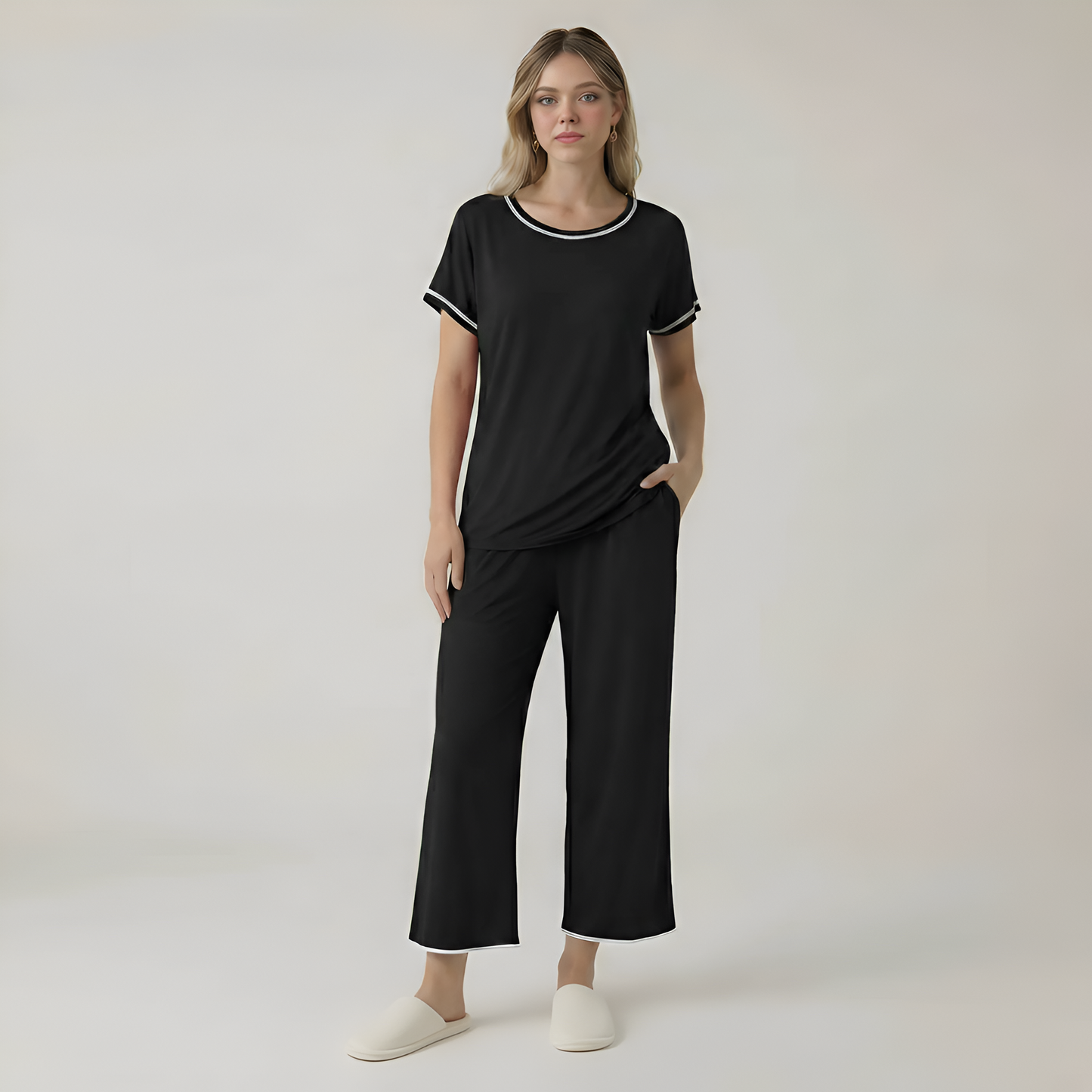 Short Sleeve Top With Capri Pajamas