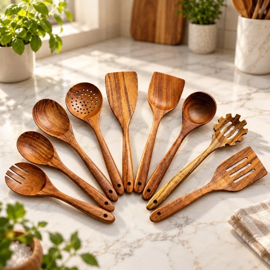 Solid Teak Wood Utensil Set For Cooking