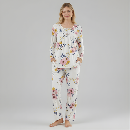 Long Sleeve Printed Pajama Set With Pockets