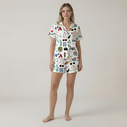 Pop Culture Print Short Sleeve Pajama Set