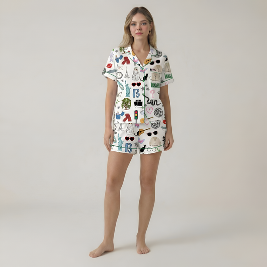 Pop Culture Print Short Sleeve Pajama Set