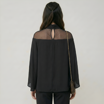 Mesh Yoke Batwing Sleeve Loose Fit Top For Women