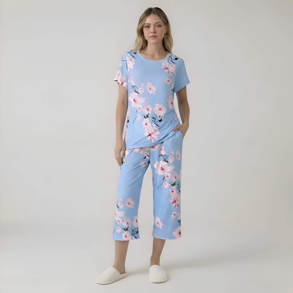 Capri Style Pajama Set With Floral Design