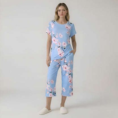 Capri Style Pajama Set With Floral Design