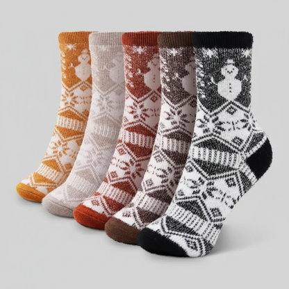 5 Pair Reindeer Design Knit Crew Socks