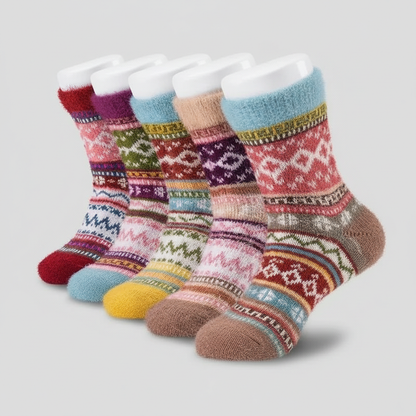 5 Pair Reindeer Design Knit Crew Socks