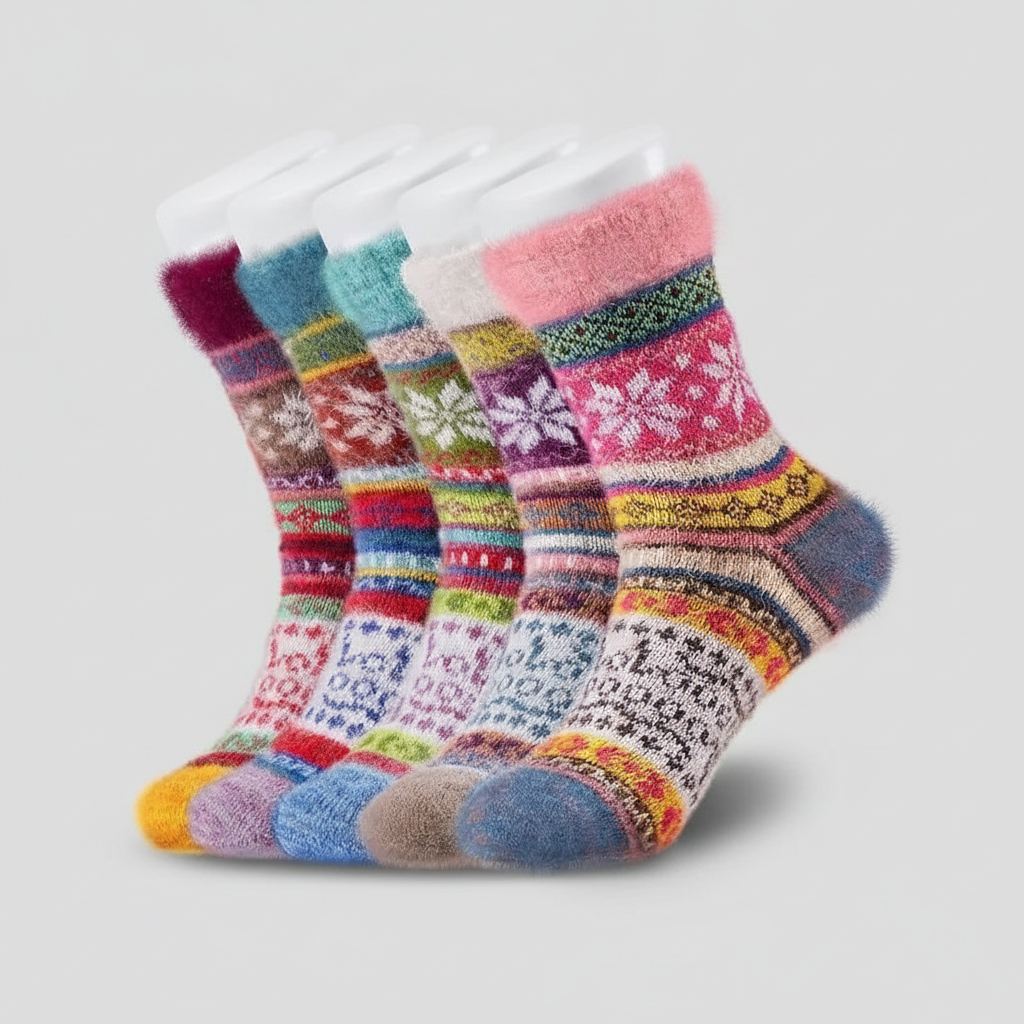 5 Pair Reindeer Design Knit Crew Socks