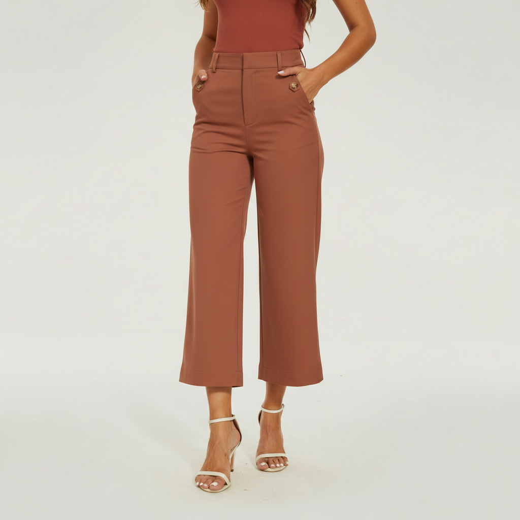 Sleek High Rise Cropped Twill Pants