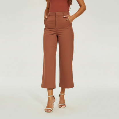 Sleek High Rise Cropped Twill Pants