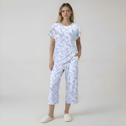 Capri Style Pajama Set With Floral Design