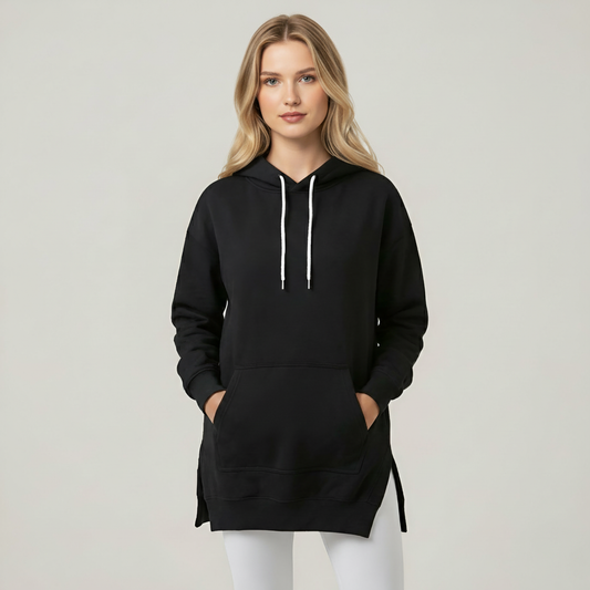 Casual Oversized Hoodie Dress With Kangaroo Pocket