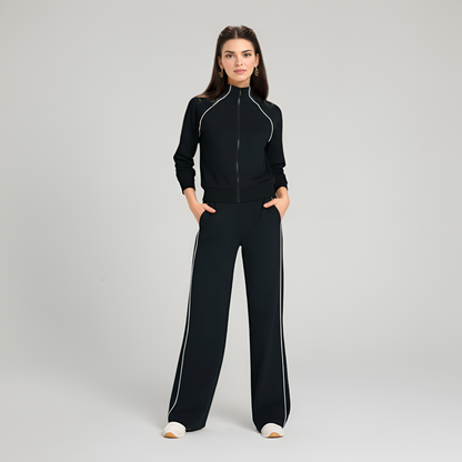 Full Zip Contrast Piping Set For Women