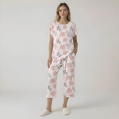 Capri Style Pajama Set With Floral Design