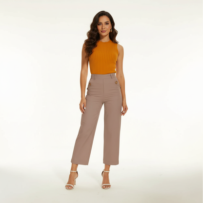 Sleek High Rise Cropped Twill Pants