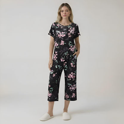 Capri Style Pajama Set With Floral Design