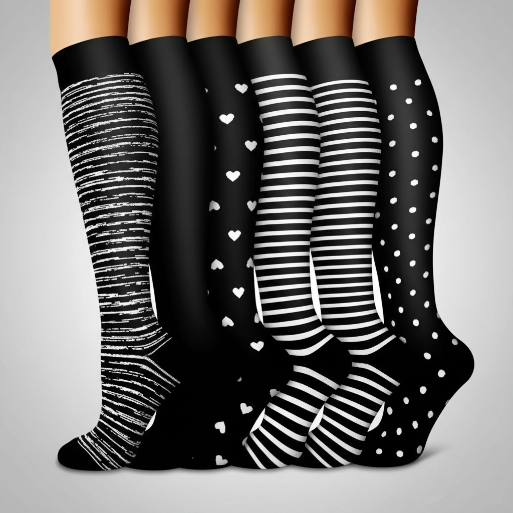 6 Pairs Of Christmas Themed Compression Circulation Socks