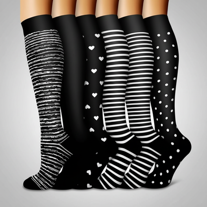 6 Pairs Of Christmas Themed Compression Circulation Socks