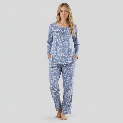 Long Sleeve Printed Pajama Set With Pockets