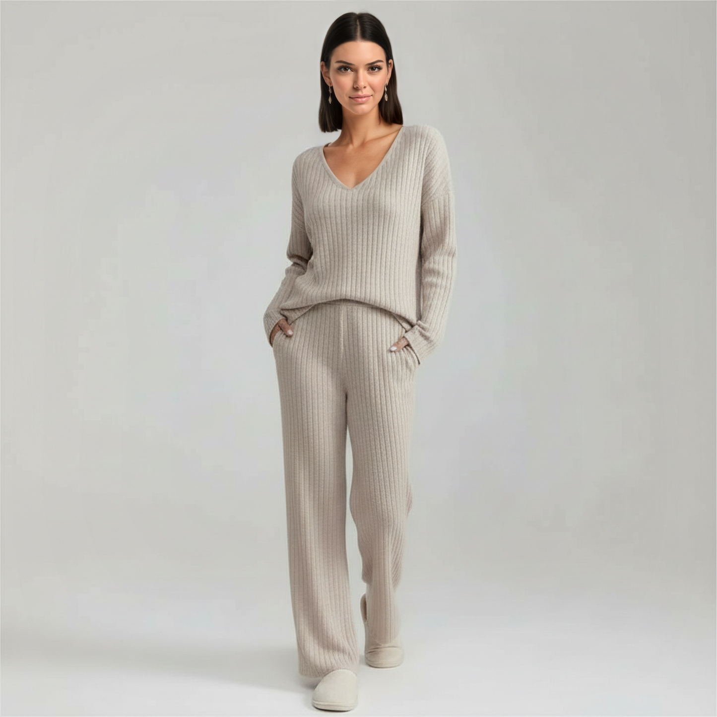 Pullover Ribbed Knit Matching Lounge Set