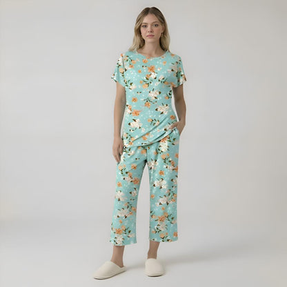 Capri Style Pajama Set With Floral Design