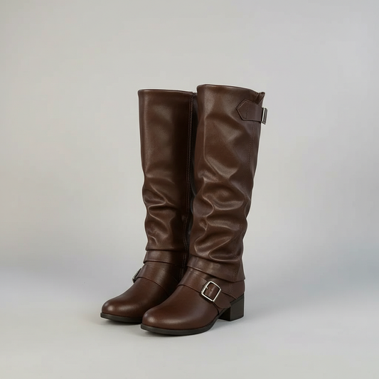 Chic Leather Buckle Fashion Boots