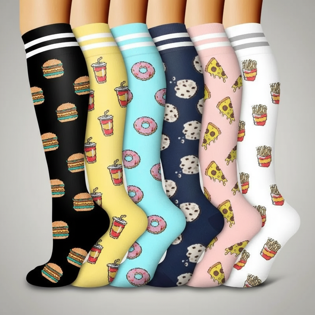 6 Pairs Of Flower Pattern Copper Compression Support Socks