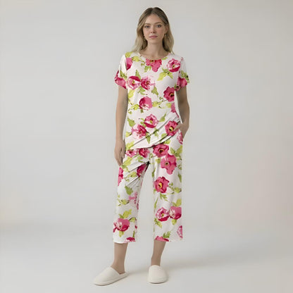 Capri Style Pajama Set With Floral Design