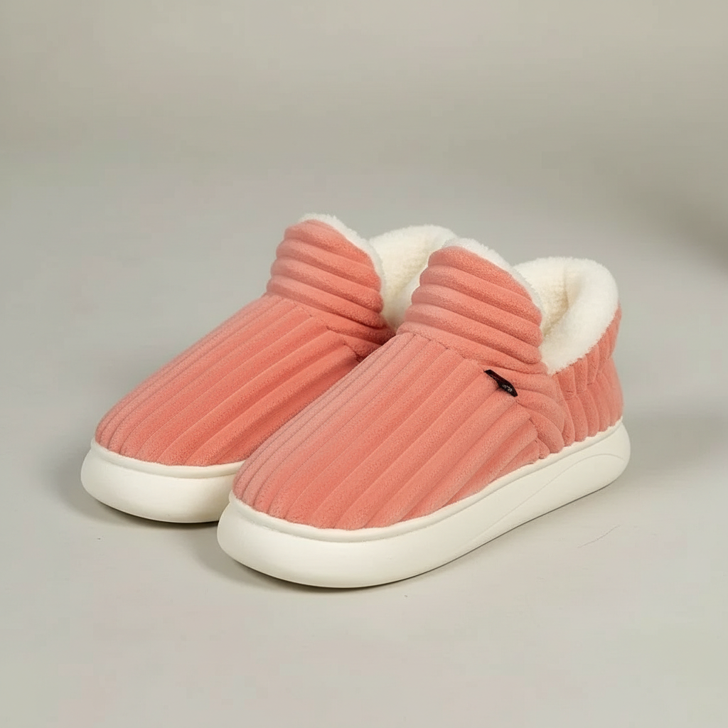 Ribbed Plush Indoor Slip On Slippers