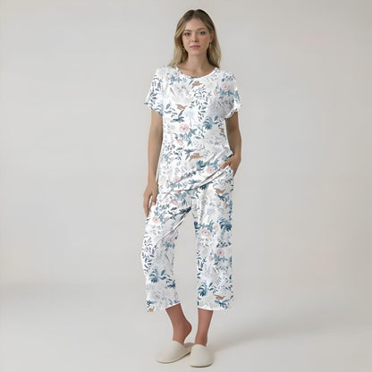 Capri Style Pajama Set With Floral Design