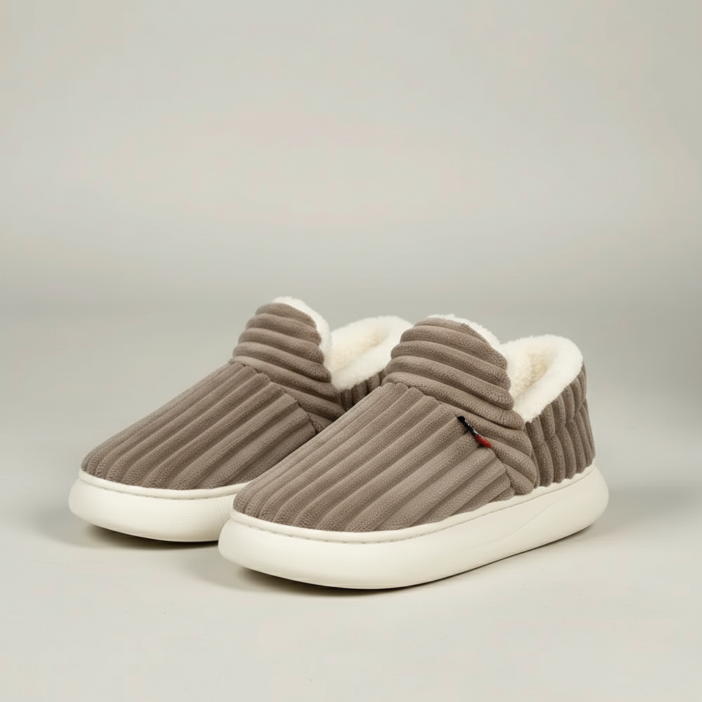 Ribbed Plush Indoor Slip On Slippers