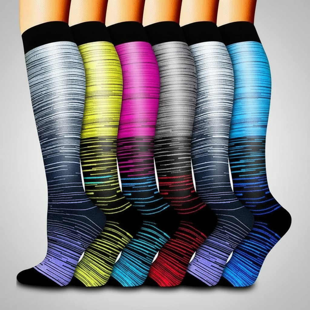 6 Pairs Of Flower Pattern Copper Compression Support Socks