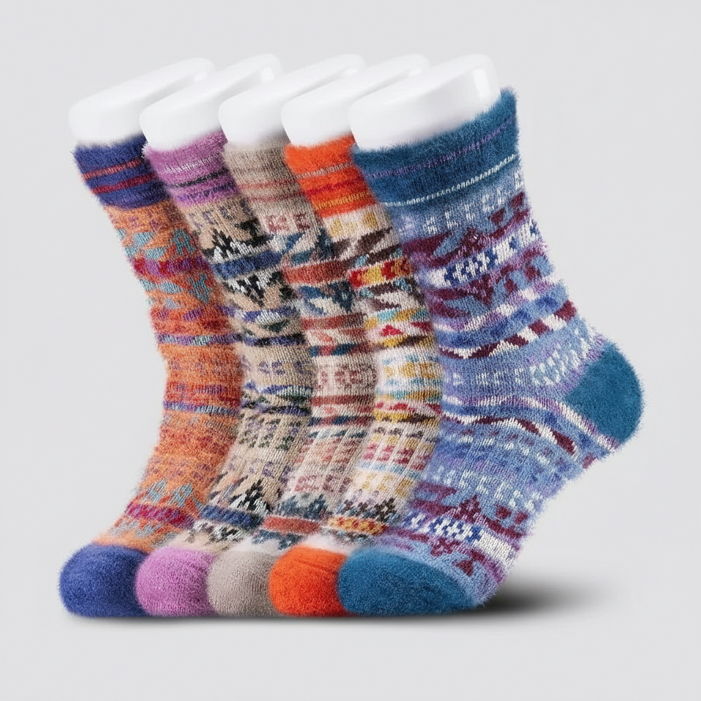 5 Pair Reindeer Design Knit Crew Socks