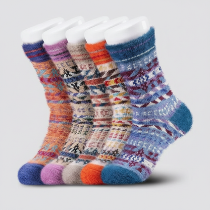 5 Pair Reindeer Design Knit Crew Socks