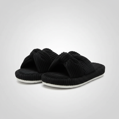 Corduroy Bow Crossband Slip On Slippers