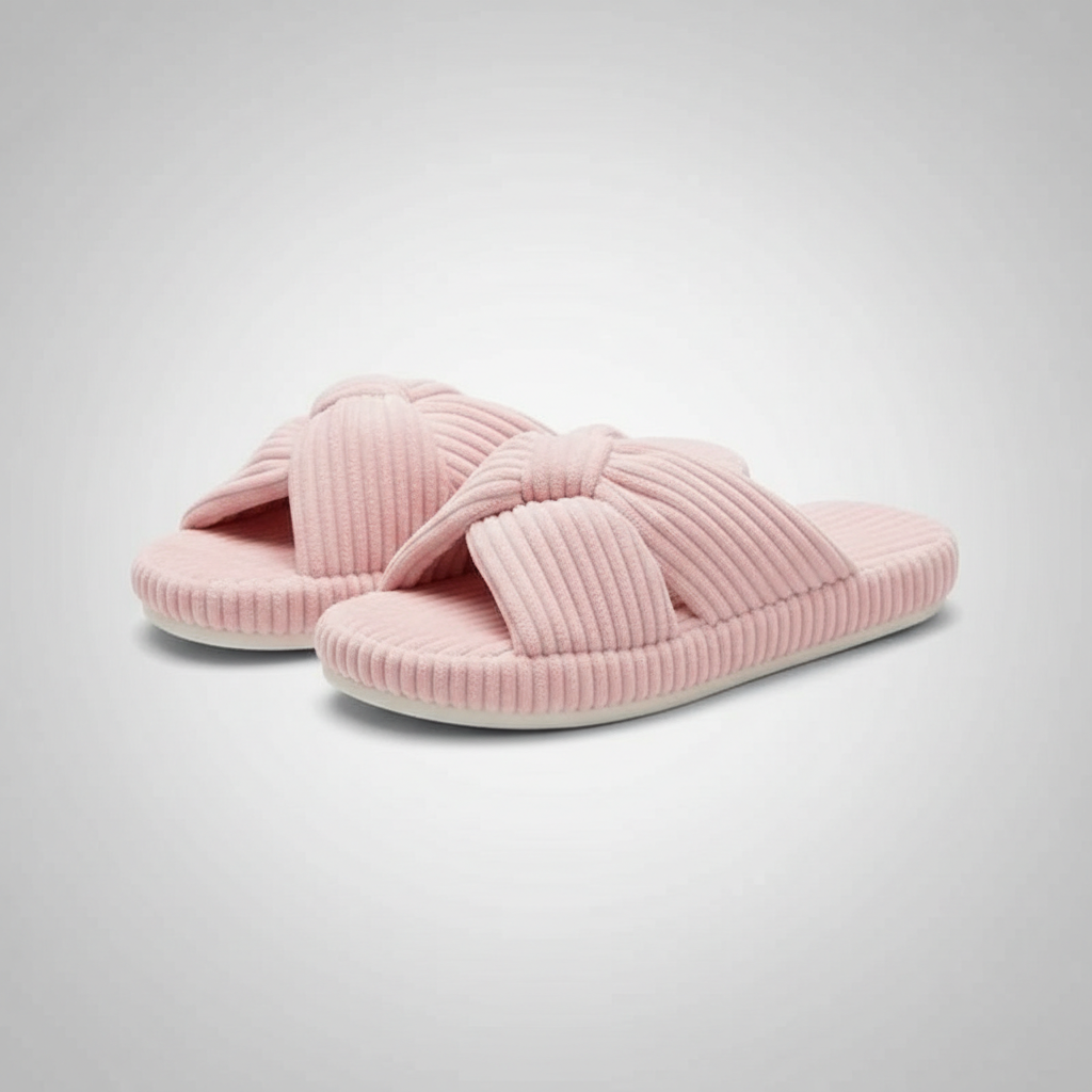 Corduroy Bow Crossband Slip On Slippers