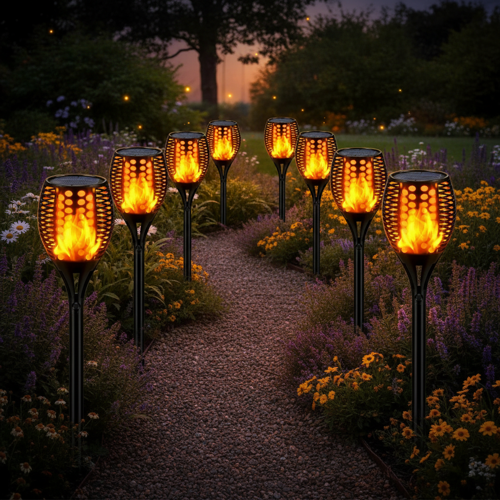 Solar Flame Torch Pathway Lights