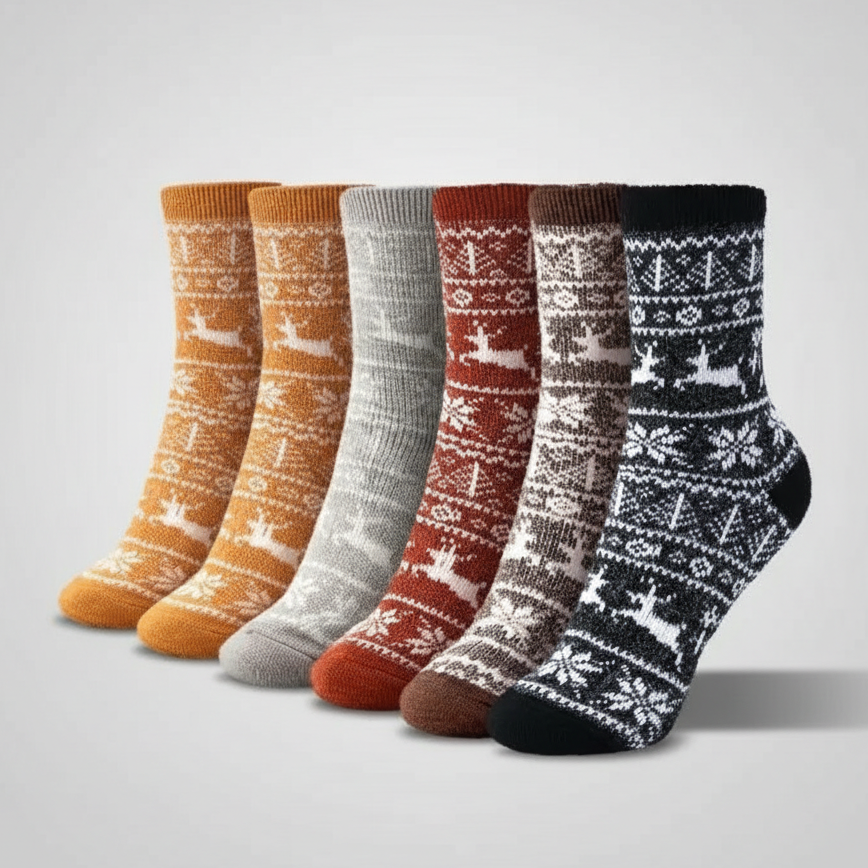 5 Pair Reindeer Design Knit Crew Socks