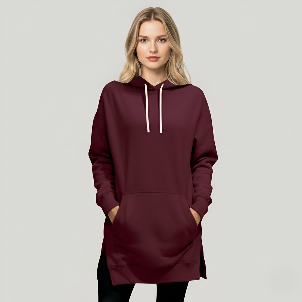 Casual Oversized Hoodie Dress With Kangaroo Pocket