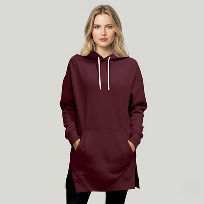 Casual Oversized Hoodie Dress With Kangaroo Pocket