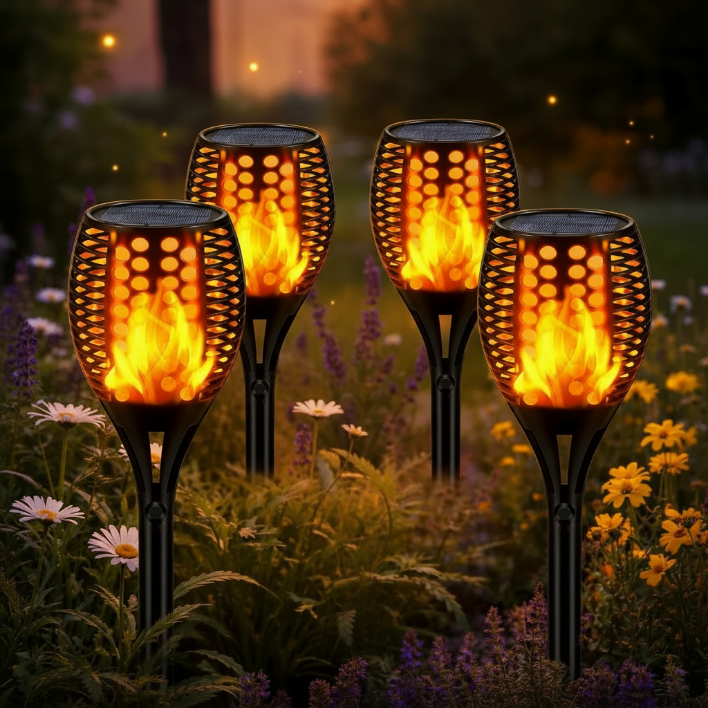 Solar Flame Torch Pathway Lights