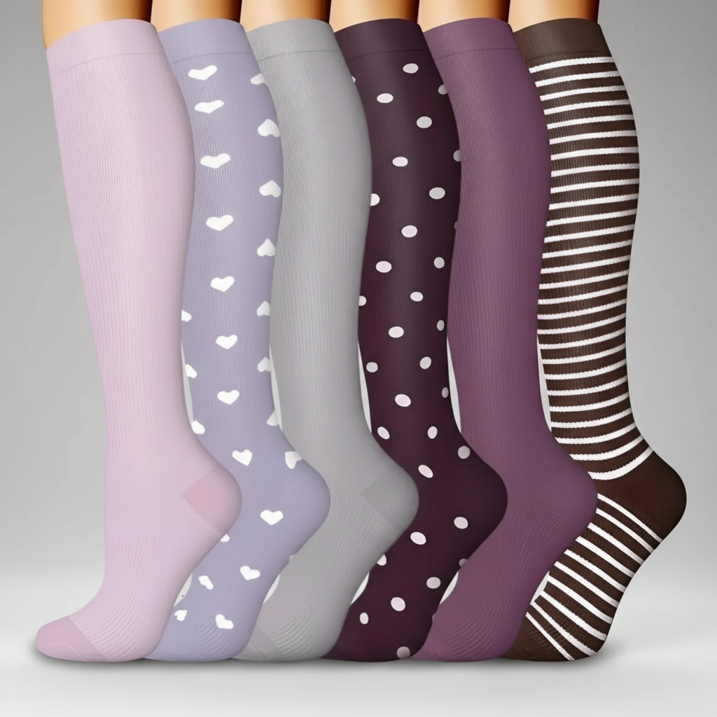 6 Pairs Of Christmas Themed Compression Circulation Socks