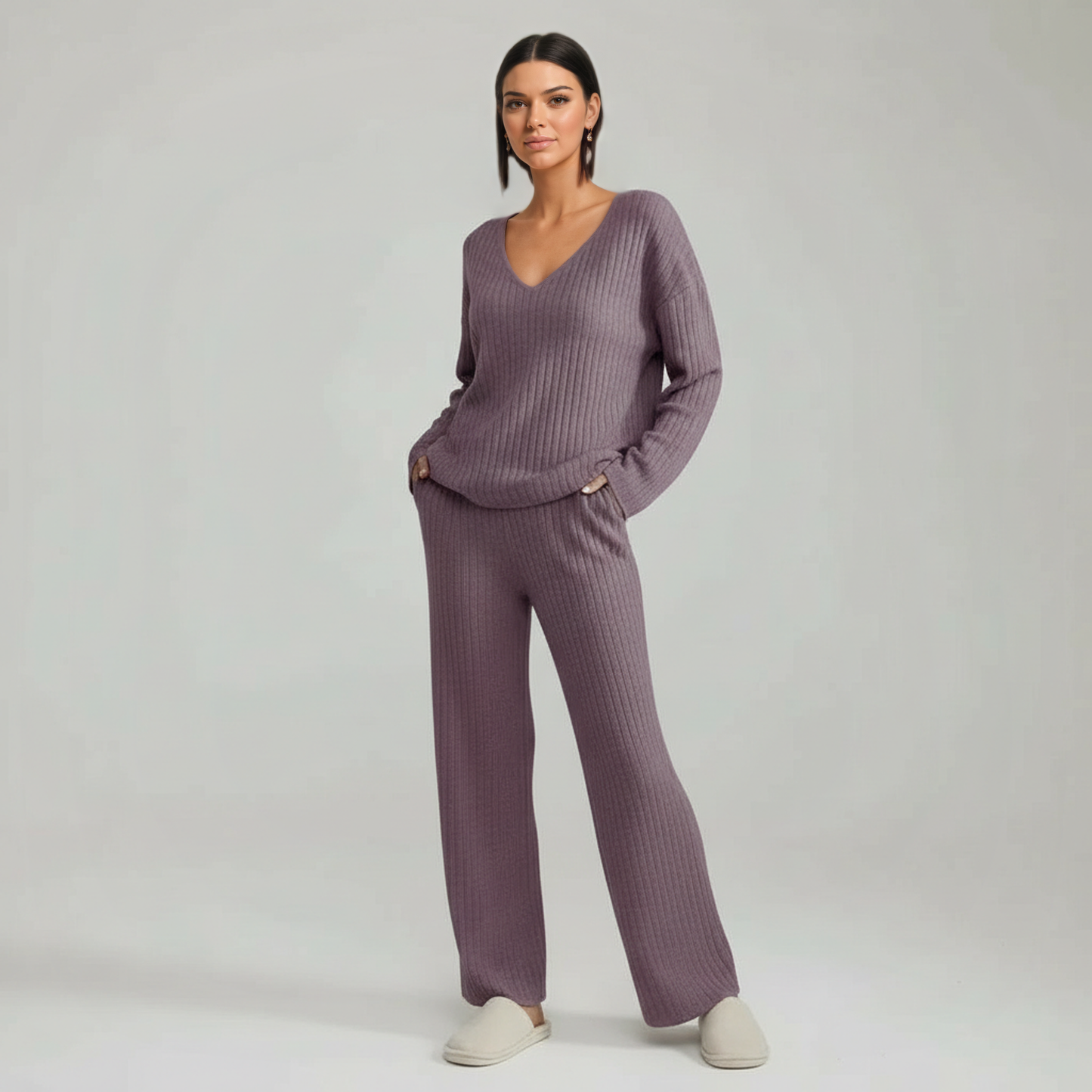 Pullover Ribbed Knit Matching Lounge Set