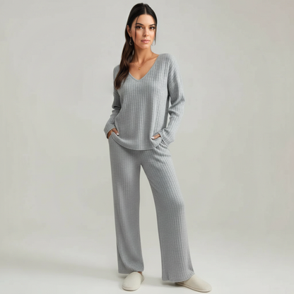 Pullover Ribbed Knit Matching Lounge Set