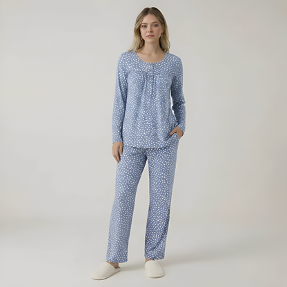 Long Sleeve Printed Pajama Set With Pockets