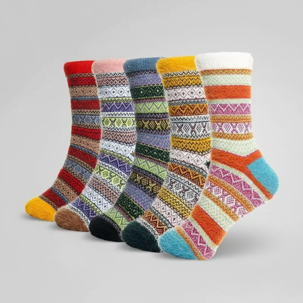 5 Pair Reindeer Design Knit Crew Socks
