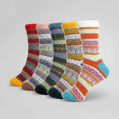 5 Pair Reindeer Design Knit Crew Socks