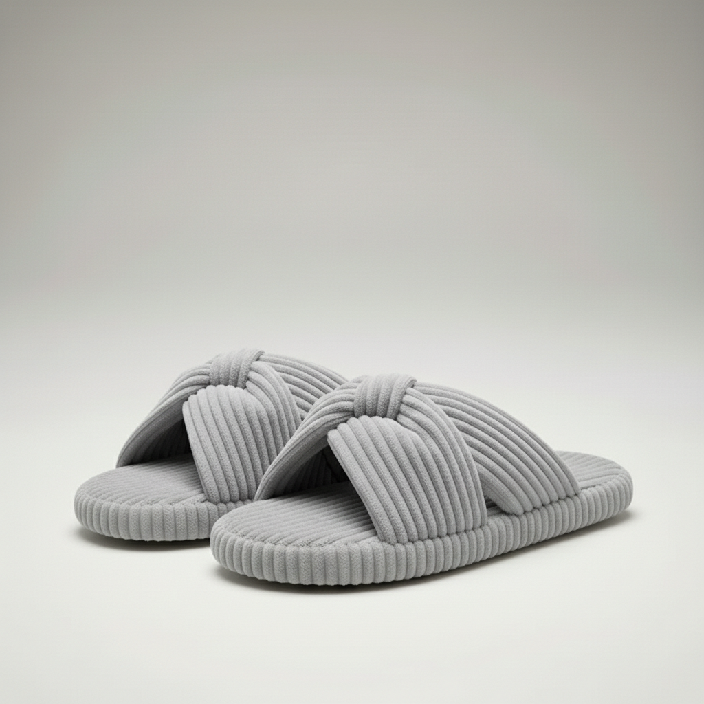 Corduroy Bow Crossband Slip On Slippers